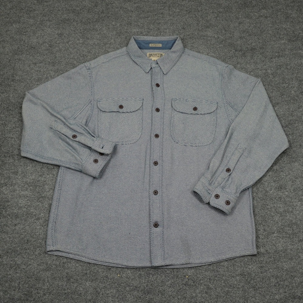 Duluth Trading Co Shirt Mens Large Blue White Striped Relaxed Fit Long Sleeve